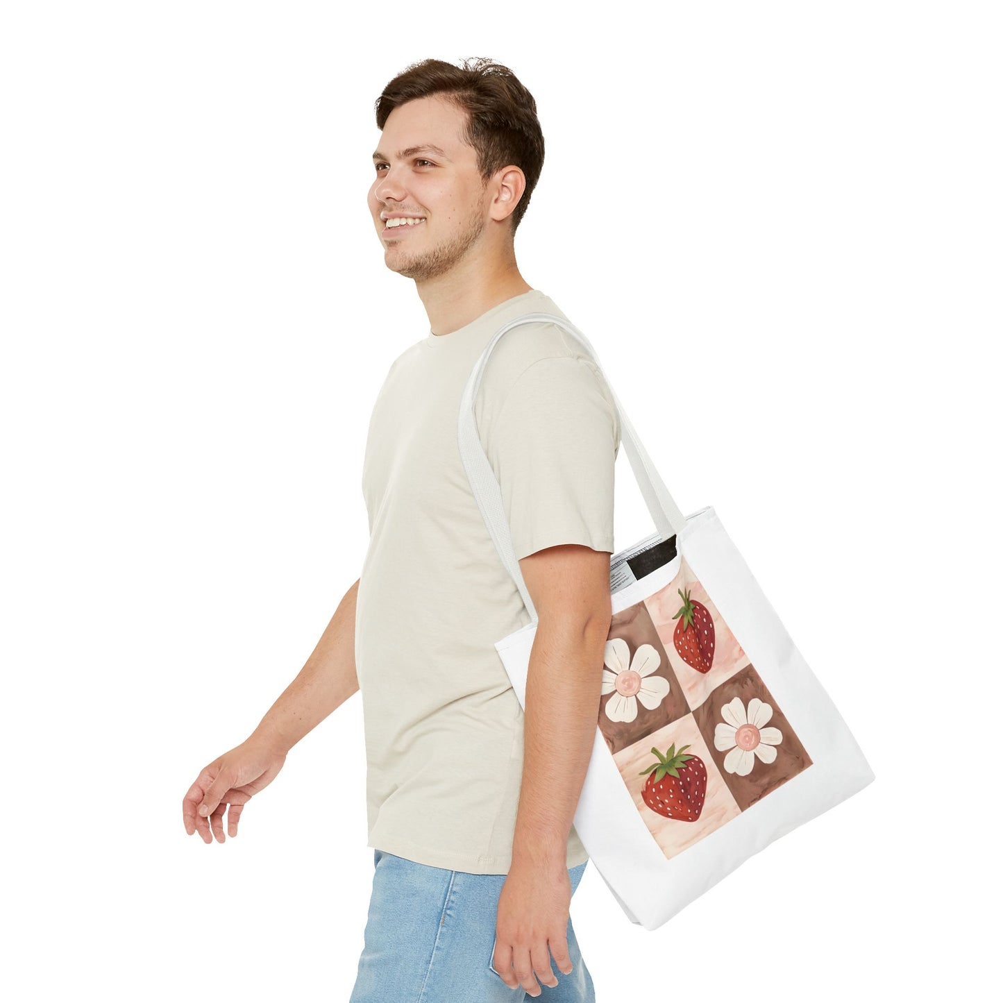 Strawberry Floral Tote Bag, Perfect for Spring, Eco-Friendly Shopping, Farmers Market, Gifts for Her, Cute Weekend Bag