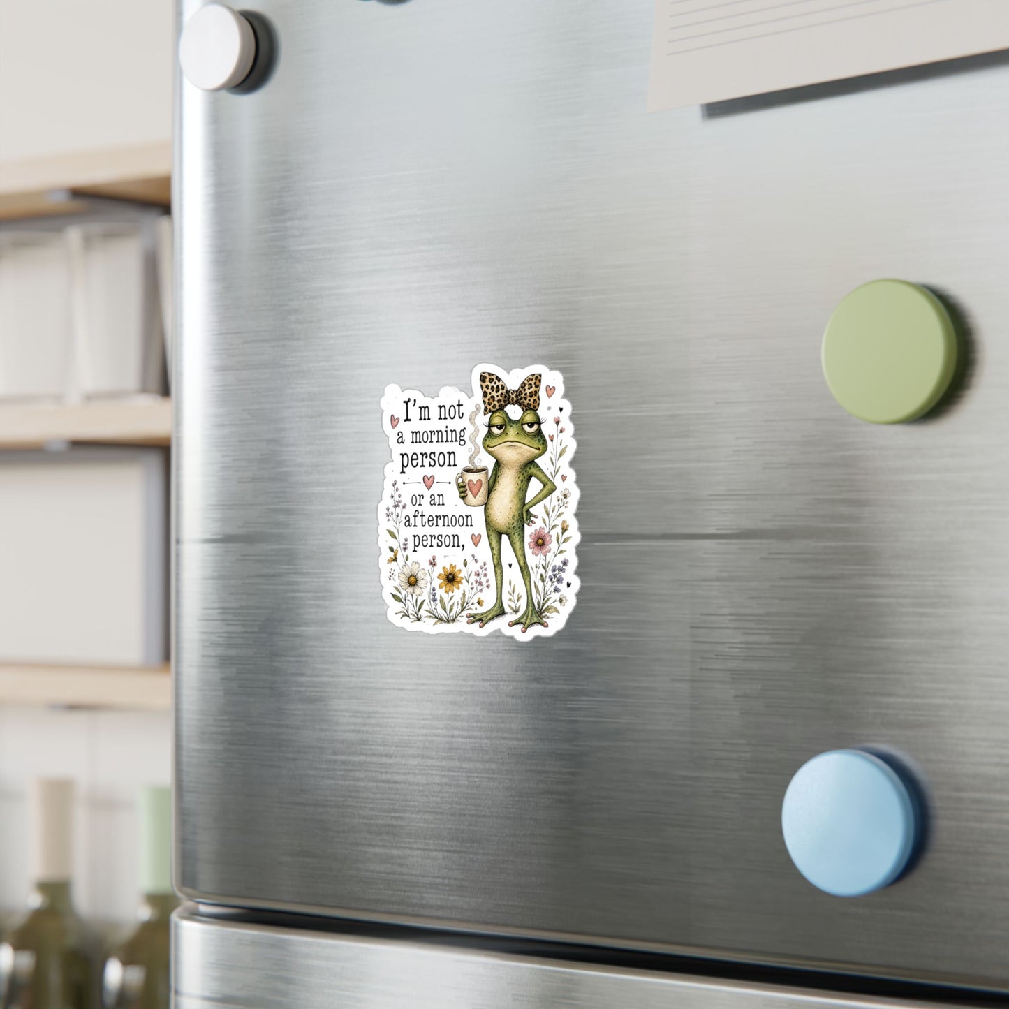 Grumpy Frog with Coffee Not a Morning Person Sticker | Kiss-Cut Vinyl Decal