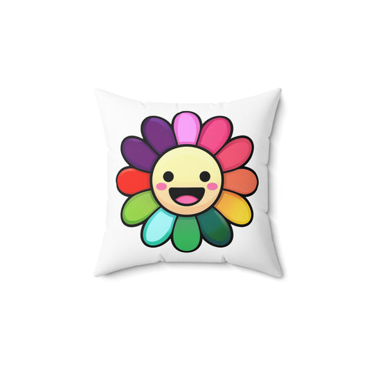 Happy Rainbow Flower Throw Pillow, Colorful Floral Cushion, Cute Home Decor, Kids Room Accessory, Gift for Flower Lovers, Cheerful Accent