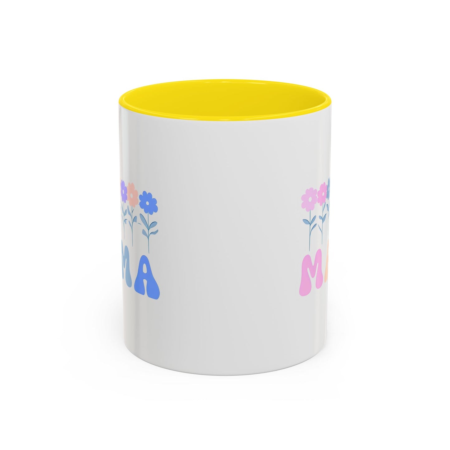 Floral Mama Accent Coffee Mug, Cute Gift for Mom, Pink Handle Coffee Cup, Mother's Day Present, Flower Mug for Moms