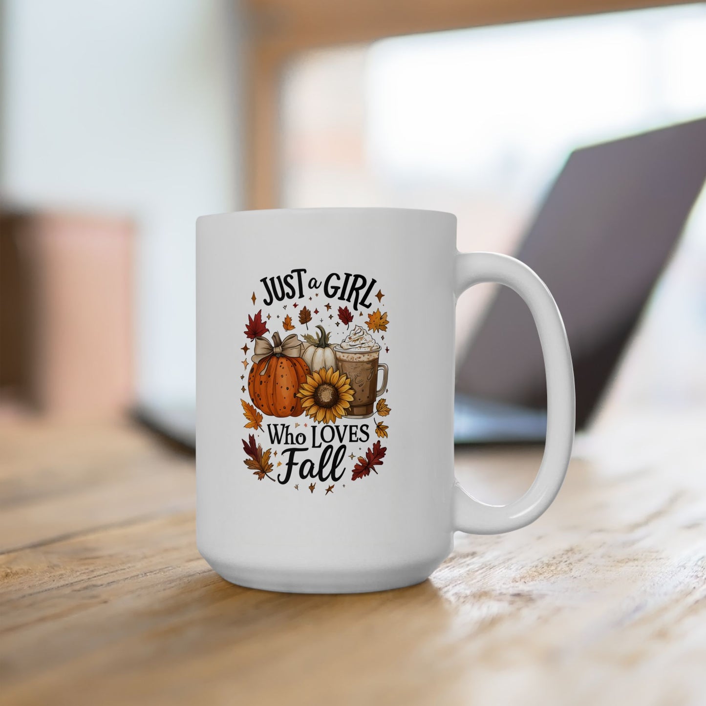 Just a Girl Who Loves Fall Mug, Pumpkin Spice Coffee Cup, Autumn Sunflower Latte Mug, Cozy Fall Gift for Her