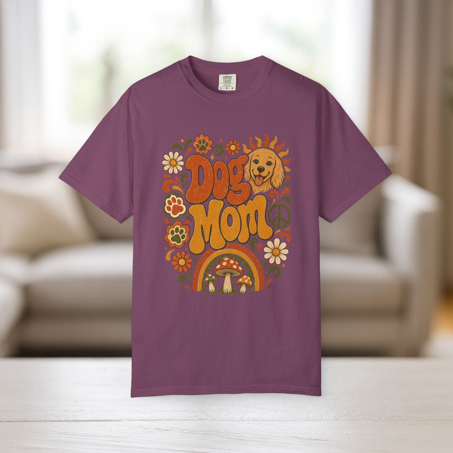 Dog Mom Shirt | Retro Boho Comfort Colors Tee | Groovy Dog Lover Graphic Tee | Golden Retriever Shirt | Dog Mom Gift T-Shirt
