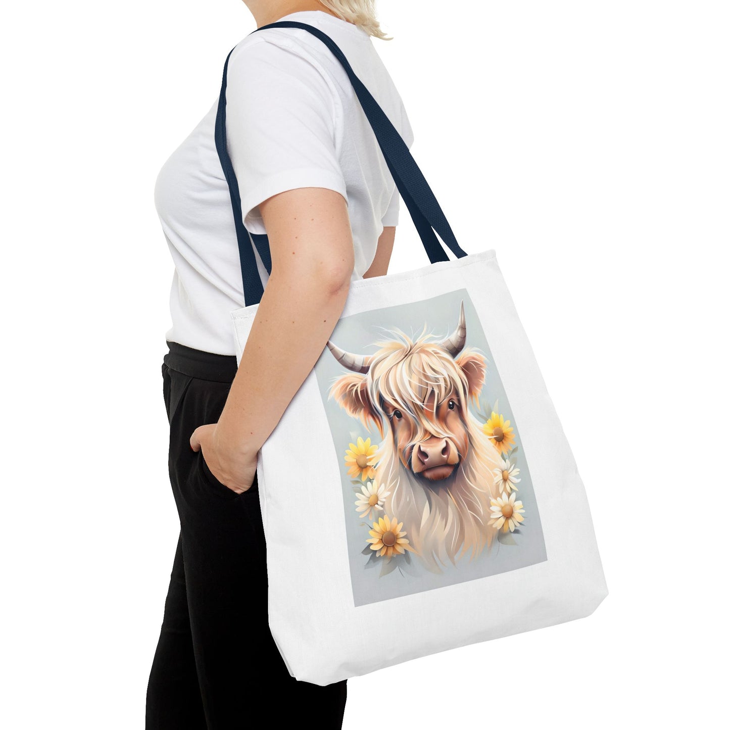 Adorable Highland Cow Tote Bag, Farmhouse Decor, Animal Lover Gift, Floral Print, Everyday Use, Easter gift