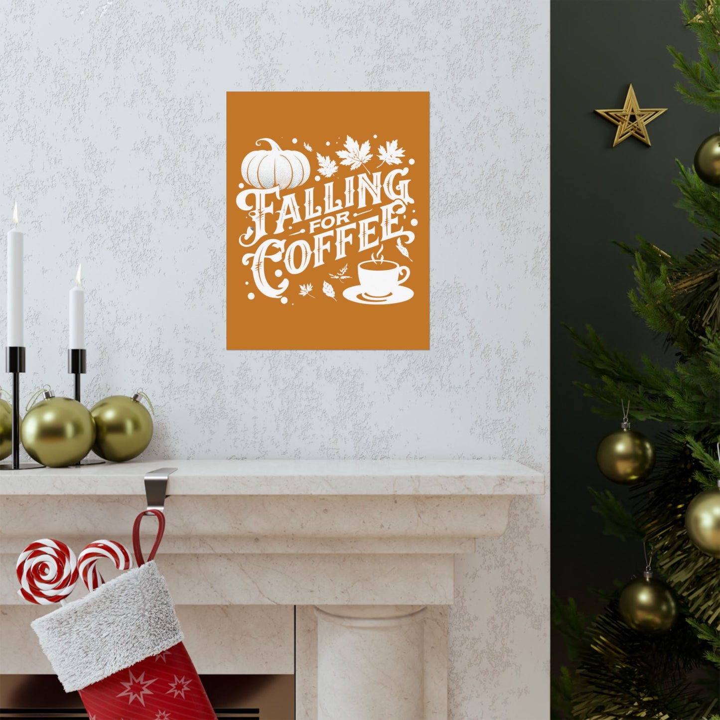Fall Coffee Poster, Autumn Wall Art, Pumpkin Spice Decor, Cozy Home Decoration, Seasonal Typography Print