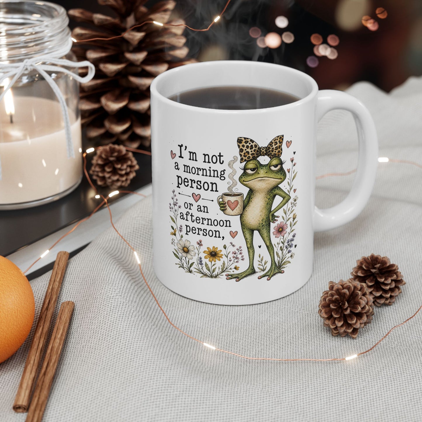 Grumpy Frog Illustration Mug | I Am Not A Morning Person Ceramic Mug