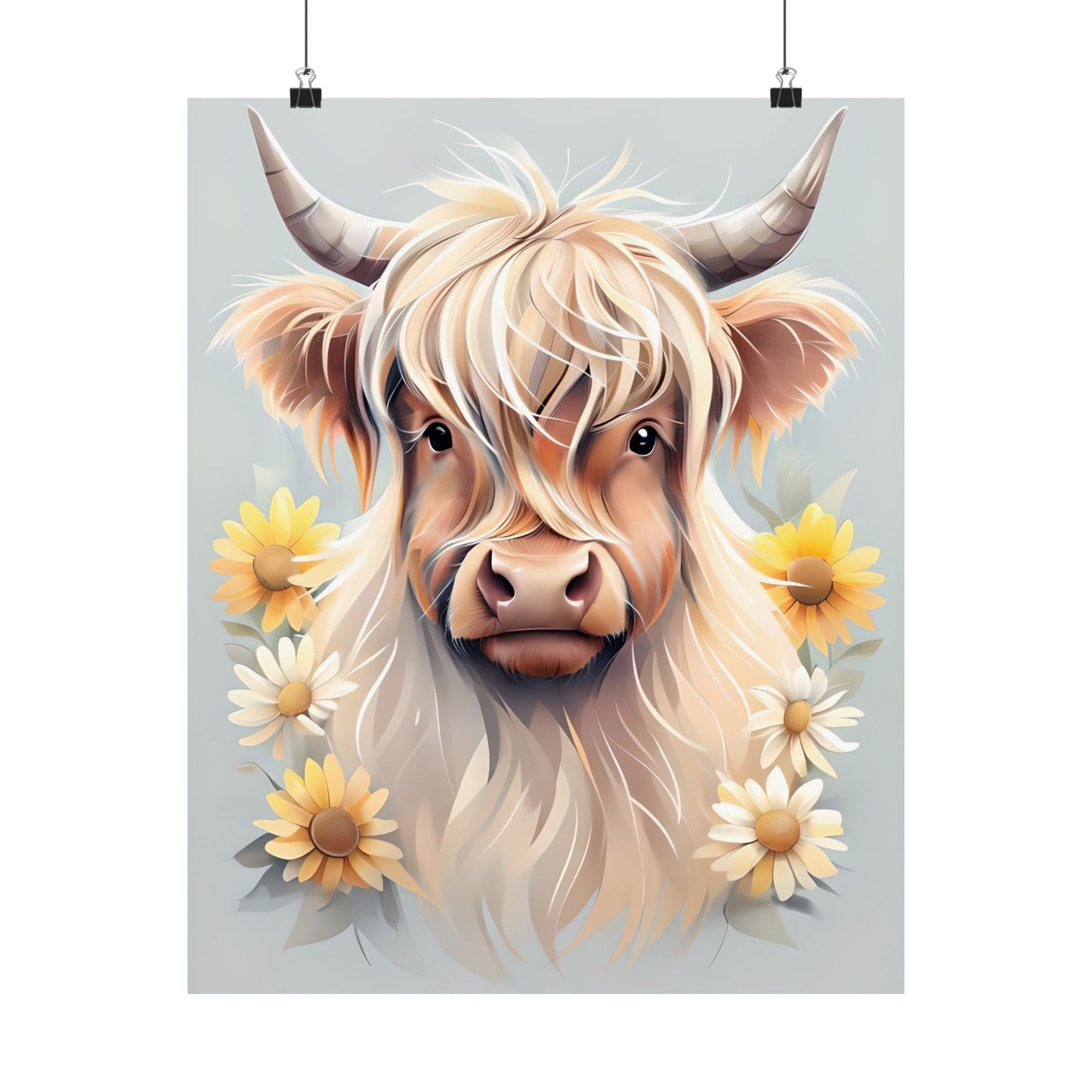 Whimsical Highland Cow Art Print, Farmhouse Wall Decor, Cute Cow Poster, Animal Lover Gift