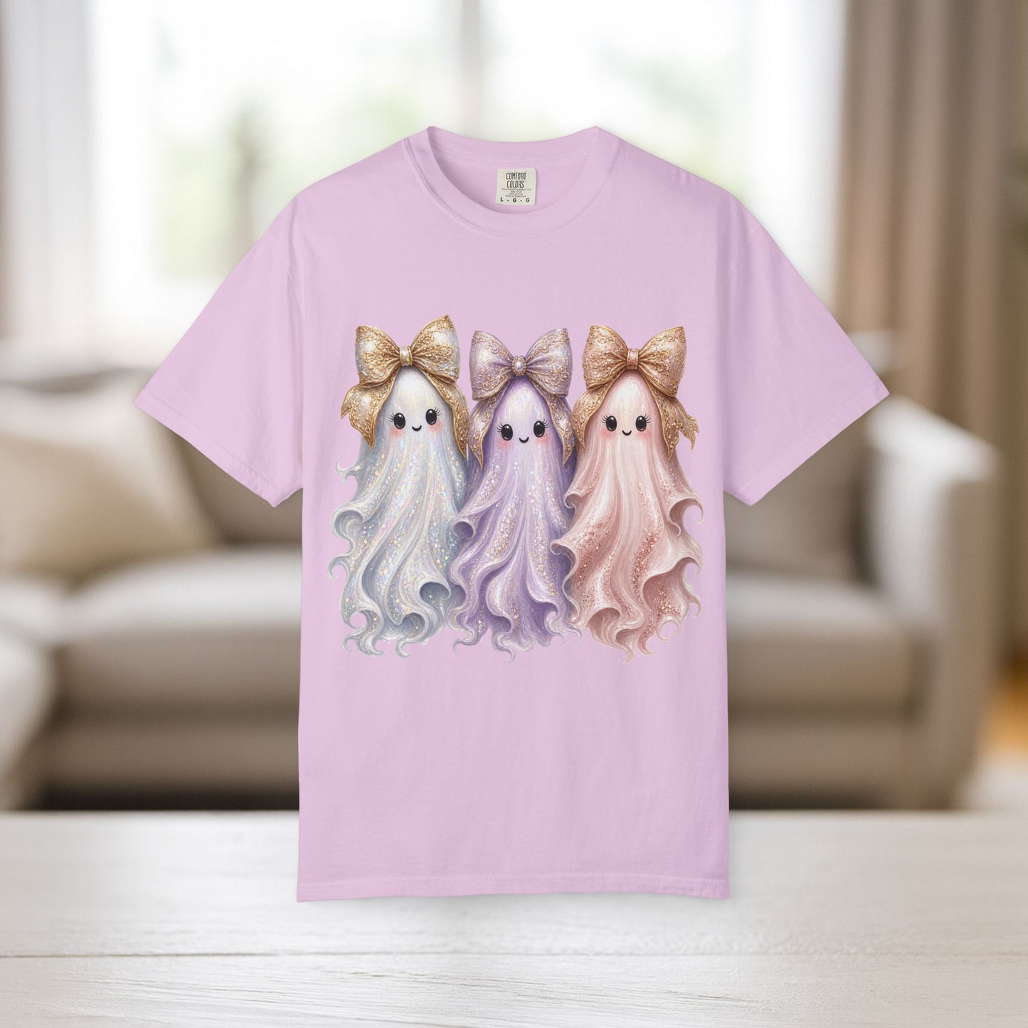 Cute Ghost Shirt with Bows, Comfort Colors Pastel Halloween Tee, Too Cute to Spook