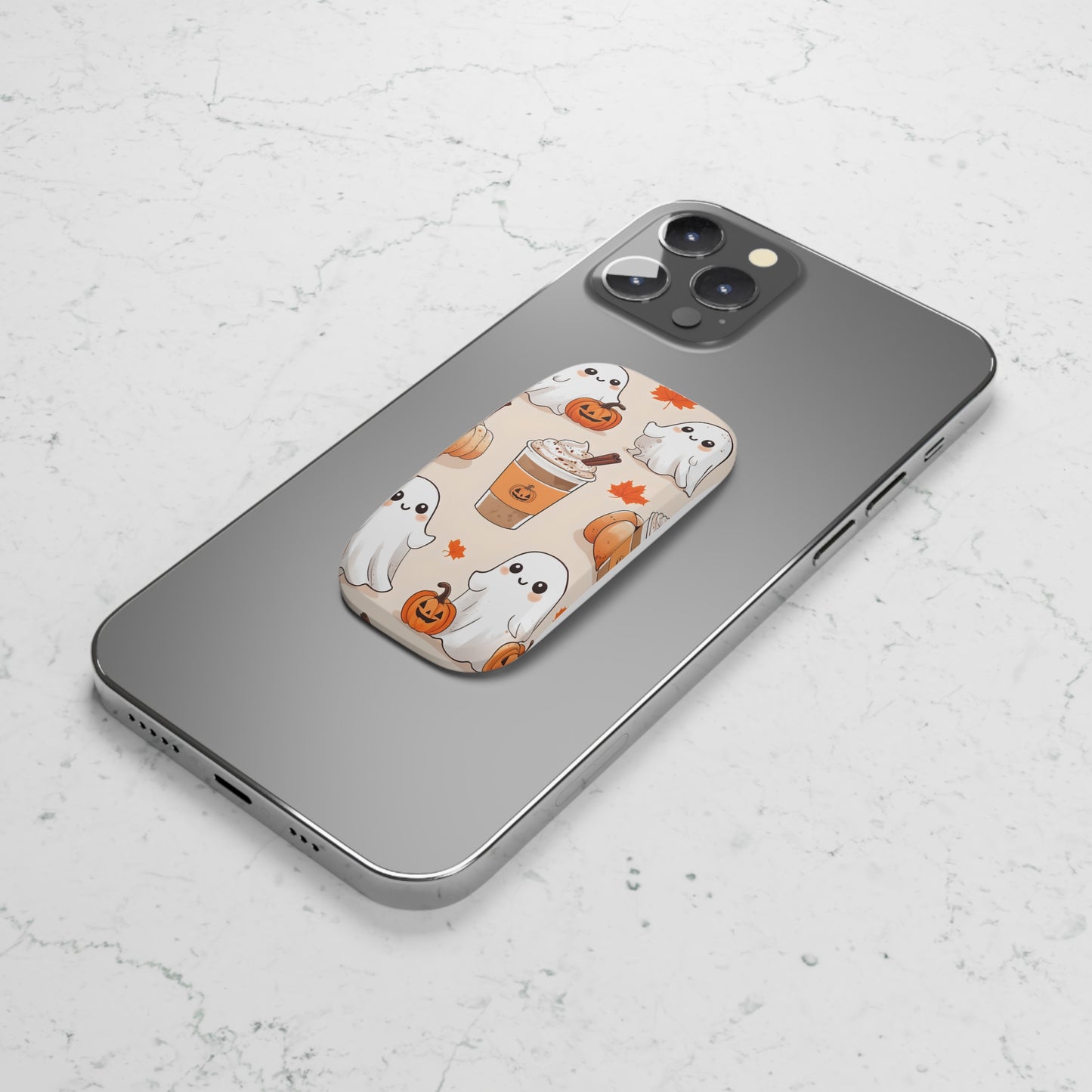 Autumn ghost phone grip, Cute pumpkin phone grip, Fall ghost phone accessory, Halloween phone grip, Spooky cute phone stand