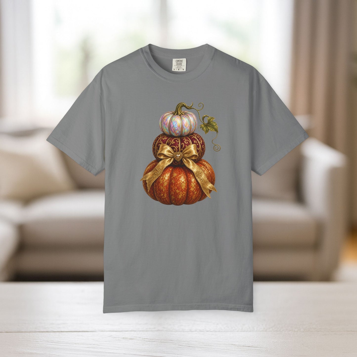 Stacked Pumpkin Shirt, Elegant Fall Comfort Colors Tee, Bow Pumpkin Autumn Gift
