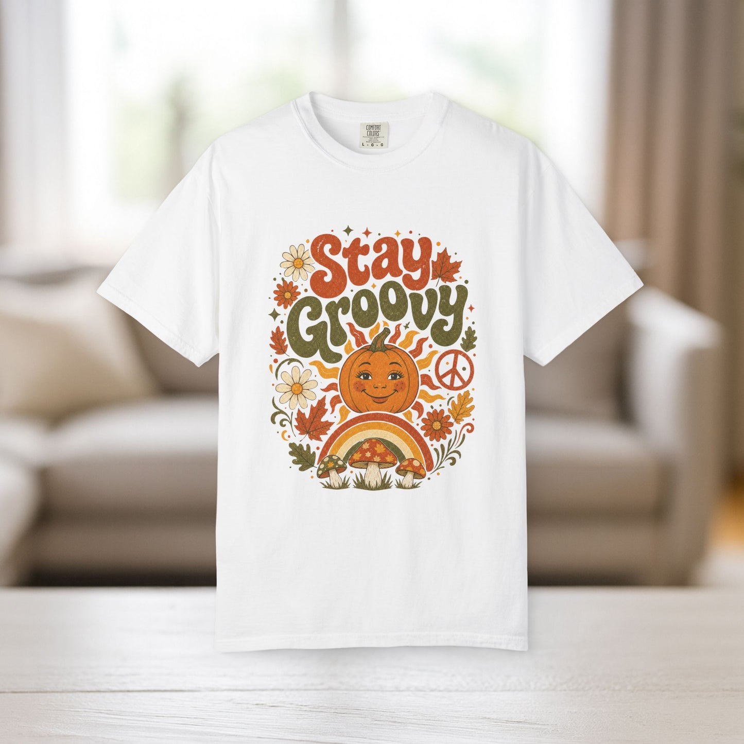 Stay Groovy Shirt | Retro Fall Comfort Colors Tee | 70s Pumpkin Graphic Tee | Boho Autumn Shirt | Groovy Fall Peace Sign T-Shirt