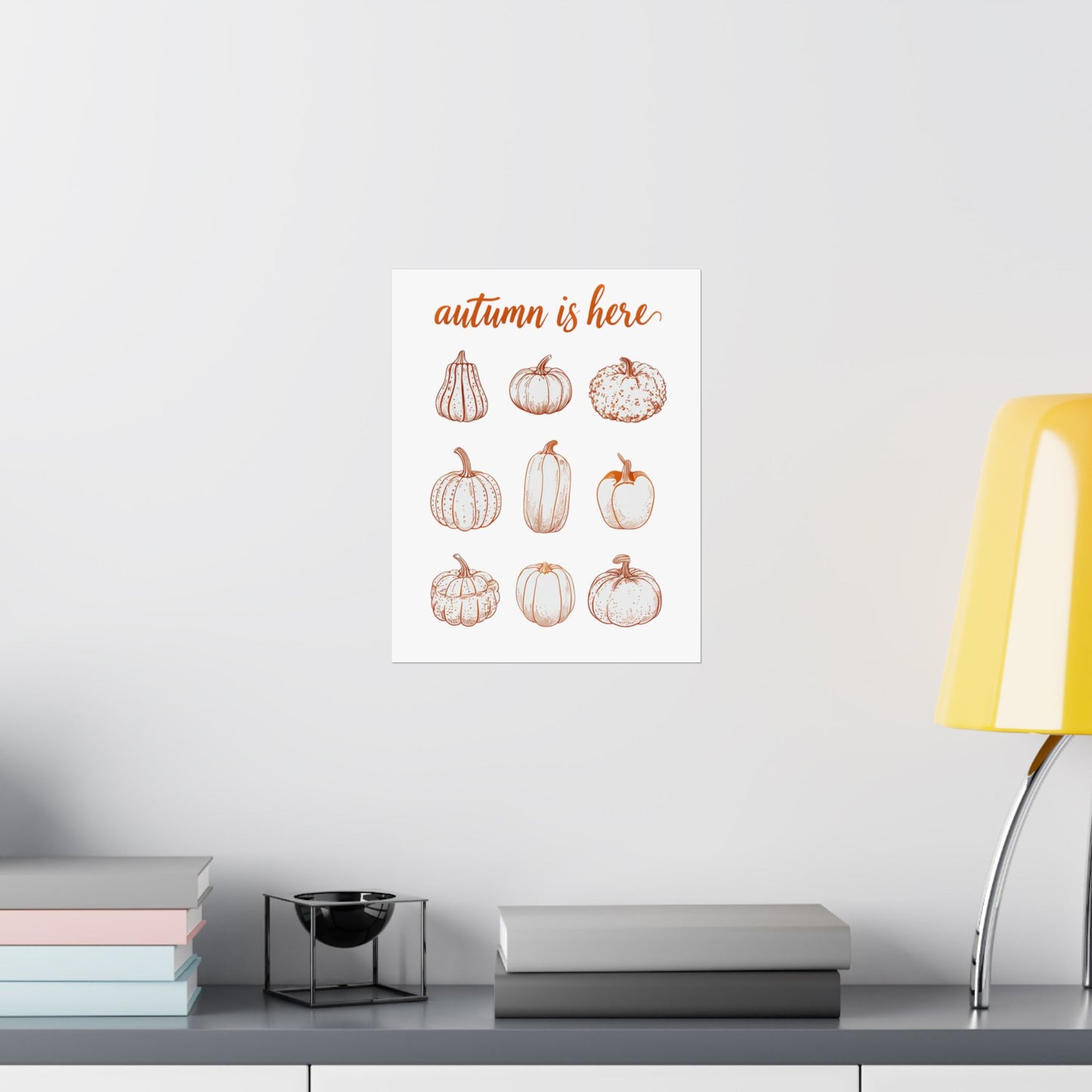 Autumn is Here Pumpkin Illustration Wall Art – Fall Harvest Seasonal Print