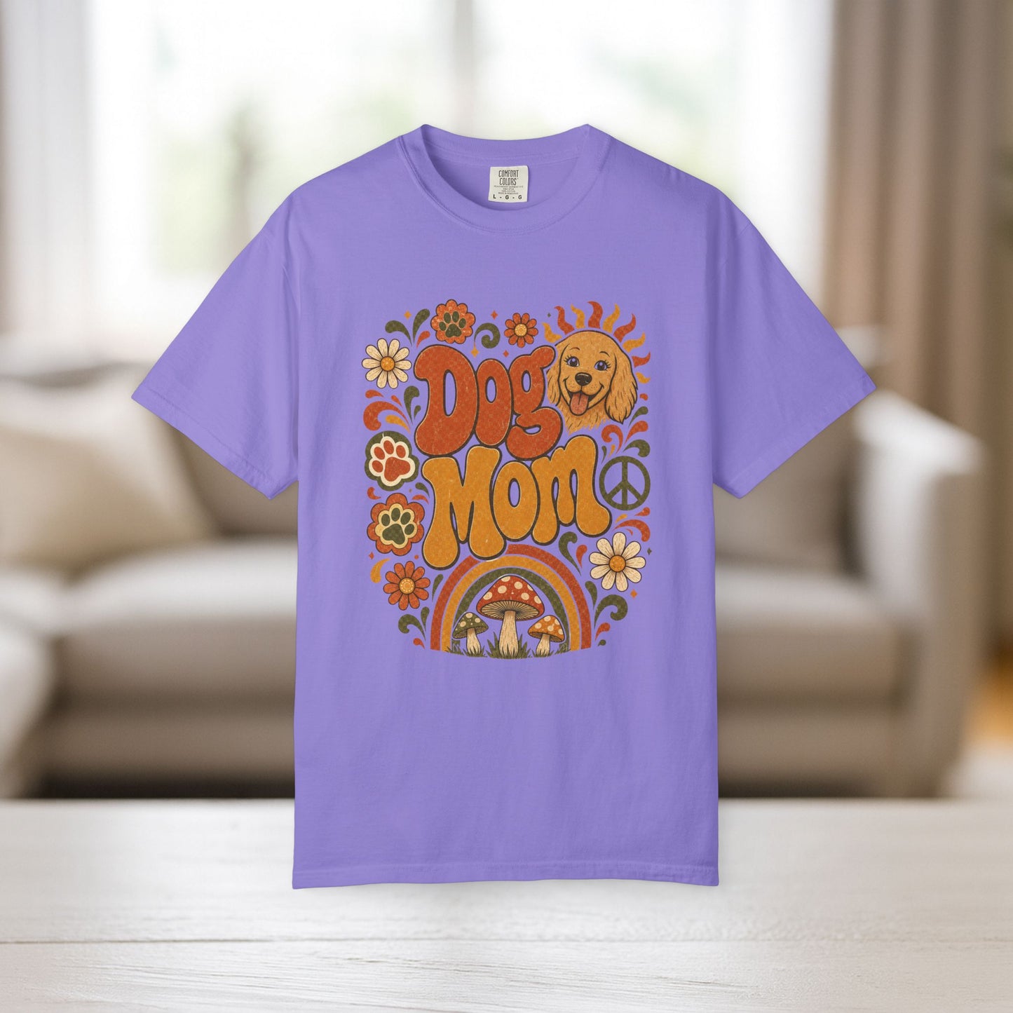 Dog Mom Shirt | Retro Boho Comfort Colors Tee | Groovy Dog Lover Graphic Tee | Golden Retriever Shirt | Dog Mom Gift T-Shirt