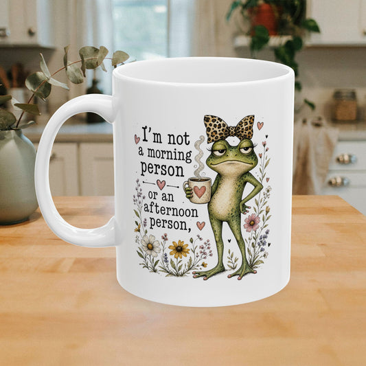 Grumpy Frog Illustration Mug | I Am Not A Morning Person Ceramic Mug