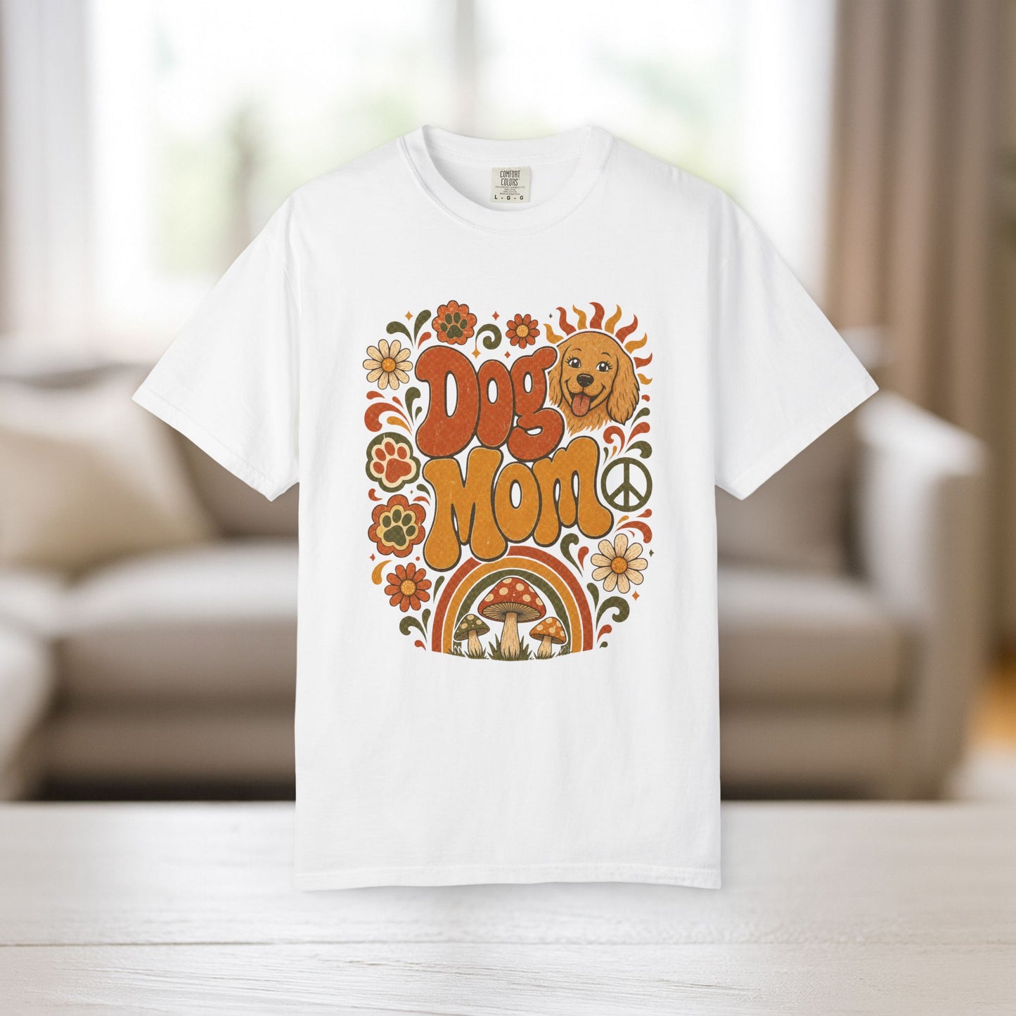 Dog Mom Shirt | Retro Boho Comfort Colors Tee | Groovy Dog Lover Graphic Tee | Golden Retriever Shirt | Dog Mom Gift T-Shirt