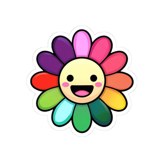 Happy Flower Kiss-Cut Stickers | Cheerful Floral Decals for Laptops, Water Bottles, Kids, Gift Ideas, Happiness Decoration