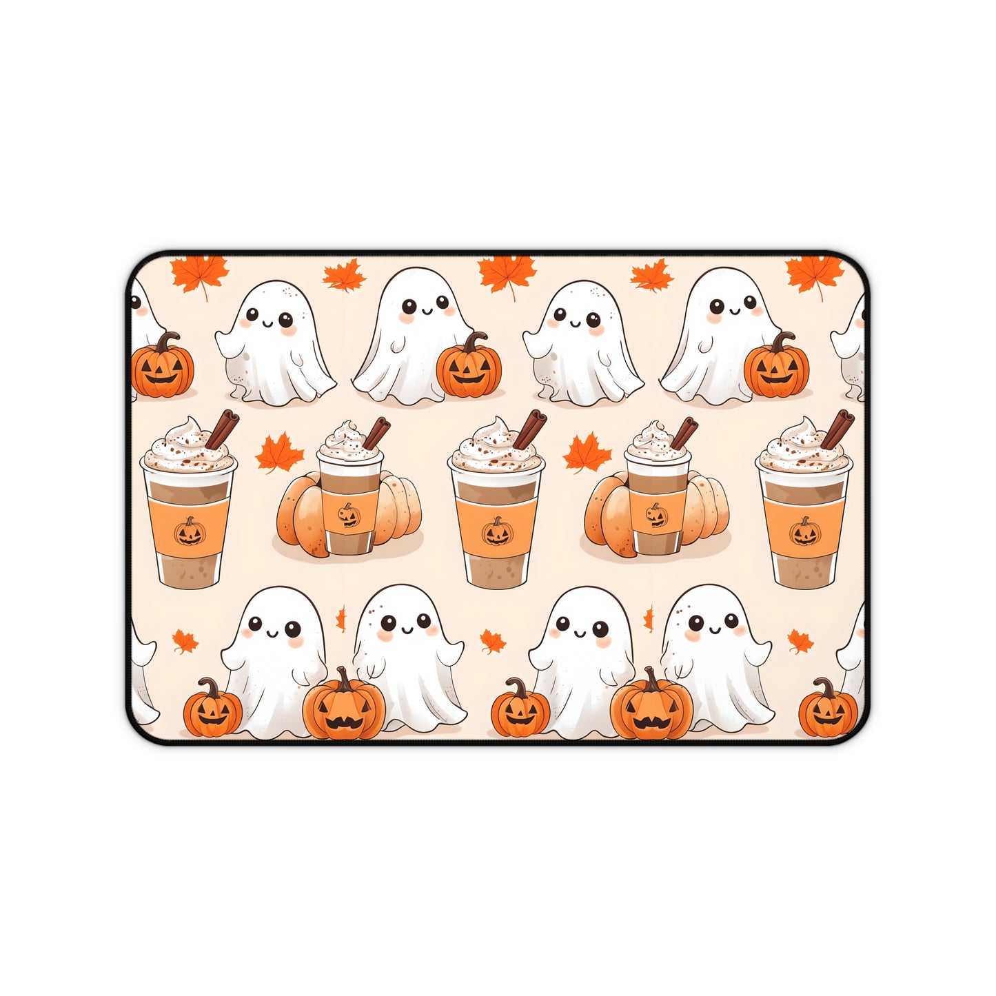 Ghost pumpkin coffee desk mat, cute fall Halloween desk pad, kawaii ghost gaming mat, autumn pumpkin mouse pad