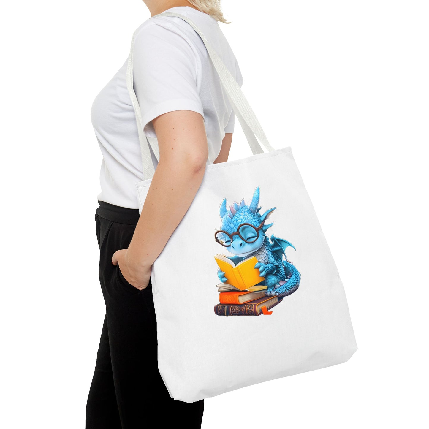 Cute Dragon Reading Tote Bag, Book Lover Gift, Fantasy Art Tote, Dragon Enthusiast, Whimsical Bag for Everyday Use