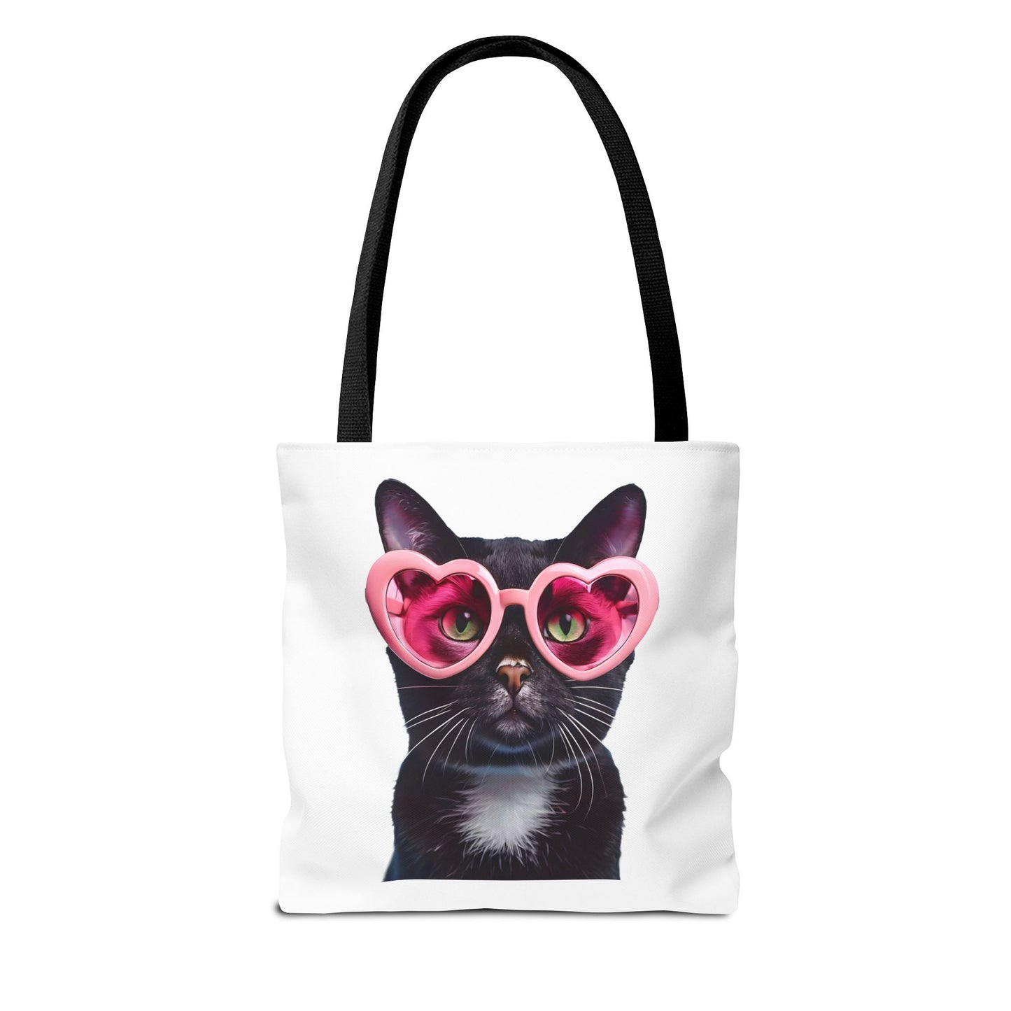 Trendy Black Cat Tote Bag, Cute Cat Lover Gift, Stylish Grocery Bag, Pink Heart Sunglasses Tote, Everyday Carryall