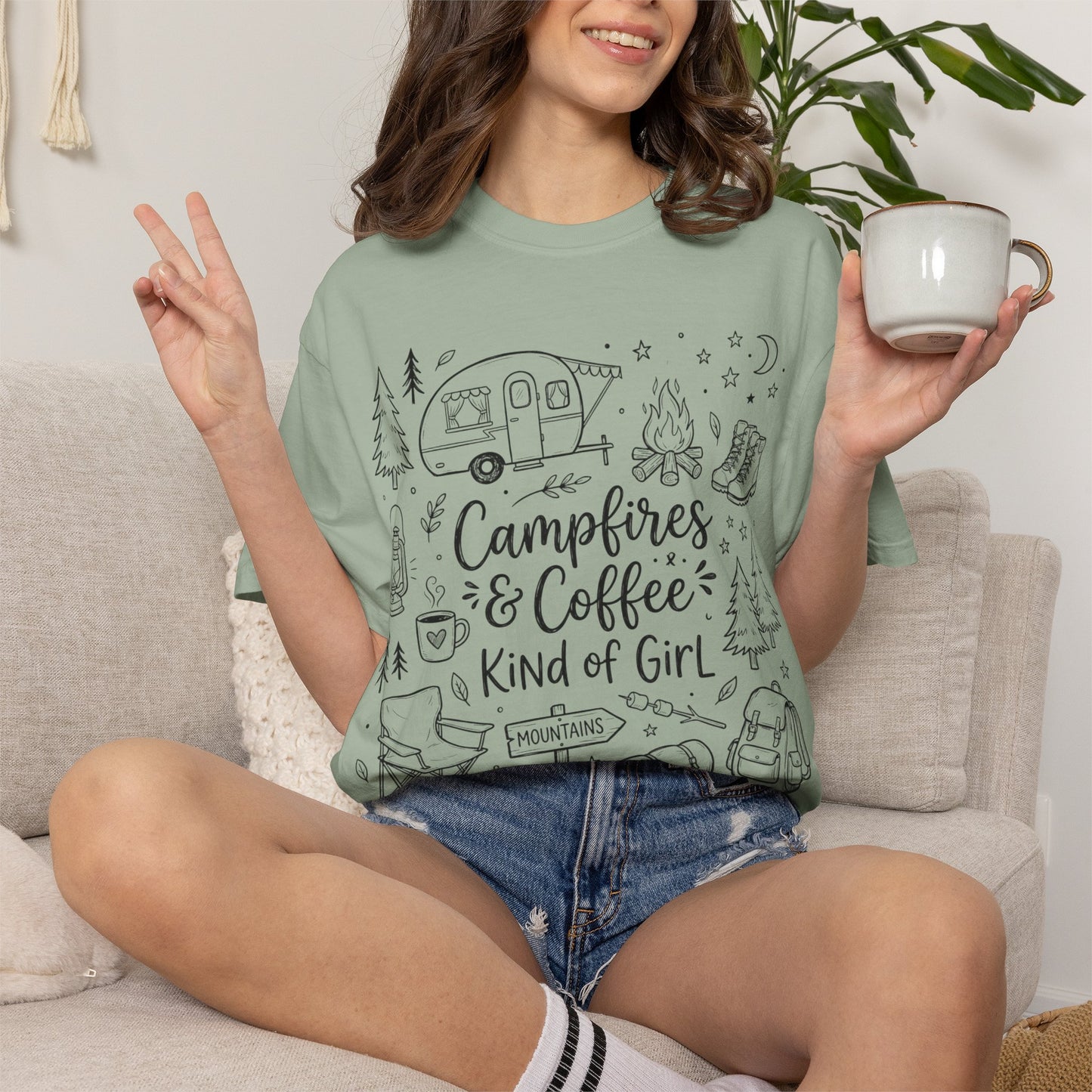 Camping Shirt, Campfires and Coffee Shirt, Outdoorsy Girl Tee, Camping Lover Gift, Hiking Shirt, Mountain Vacation Tee