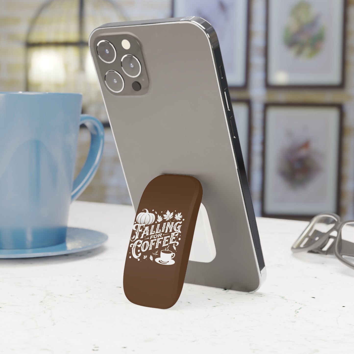 Falling for Coffee Phone Grip, Autumn Pumpkin Coffee Holder, Fall Coffee Lover Gift, Cute Phone Stand, Cozy Autumn Accessory