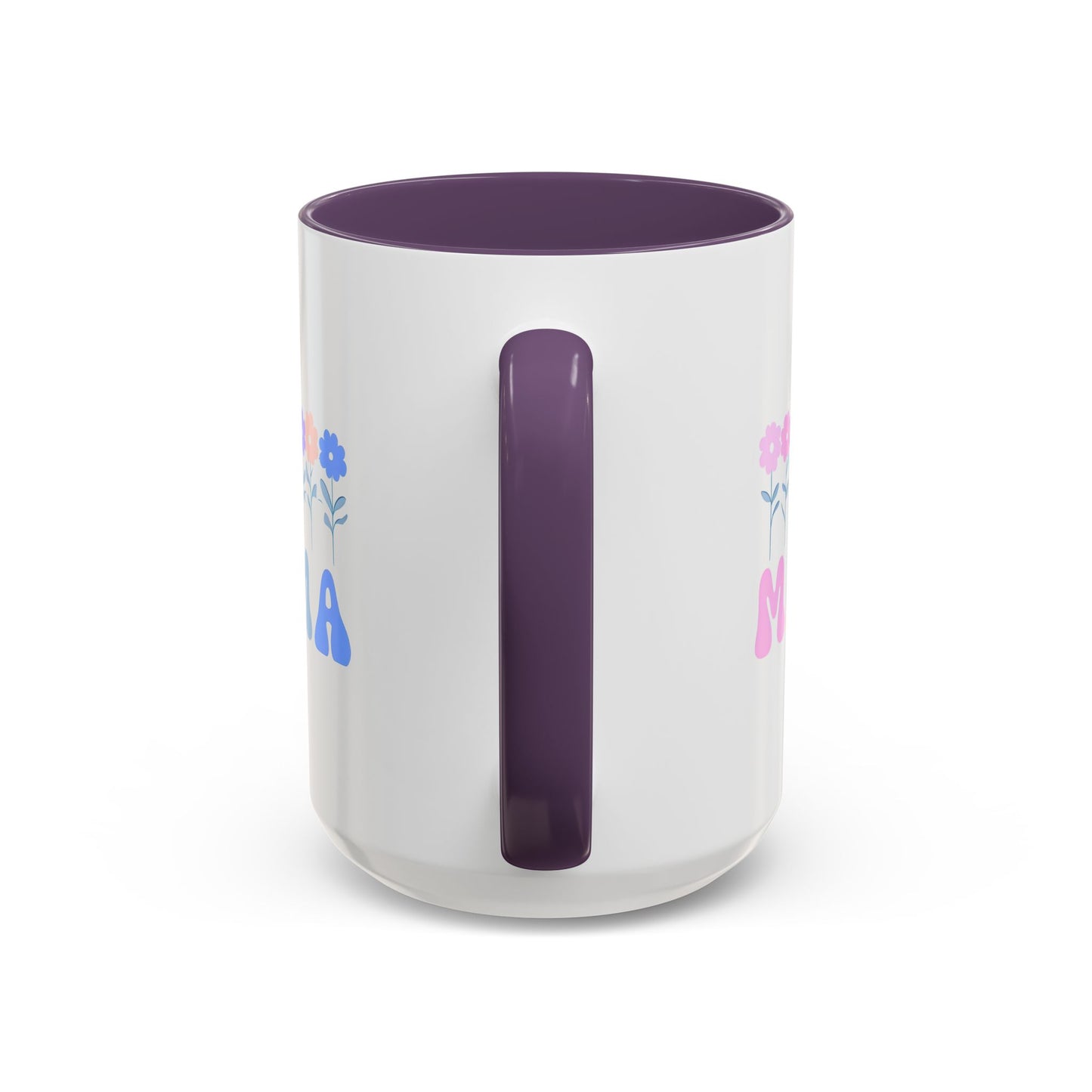 Floral Mama Accent Coffee Mug, Cute Gift for Mom, Pink Handle Coffee Cup, Mother's Day Present, Flower Mug for Moms