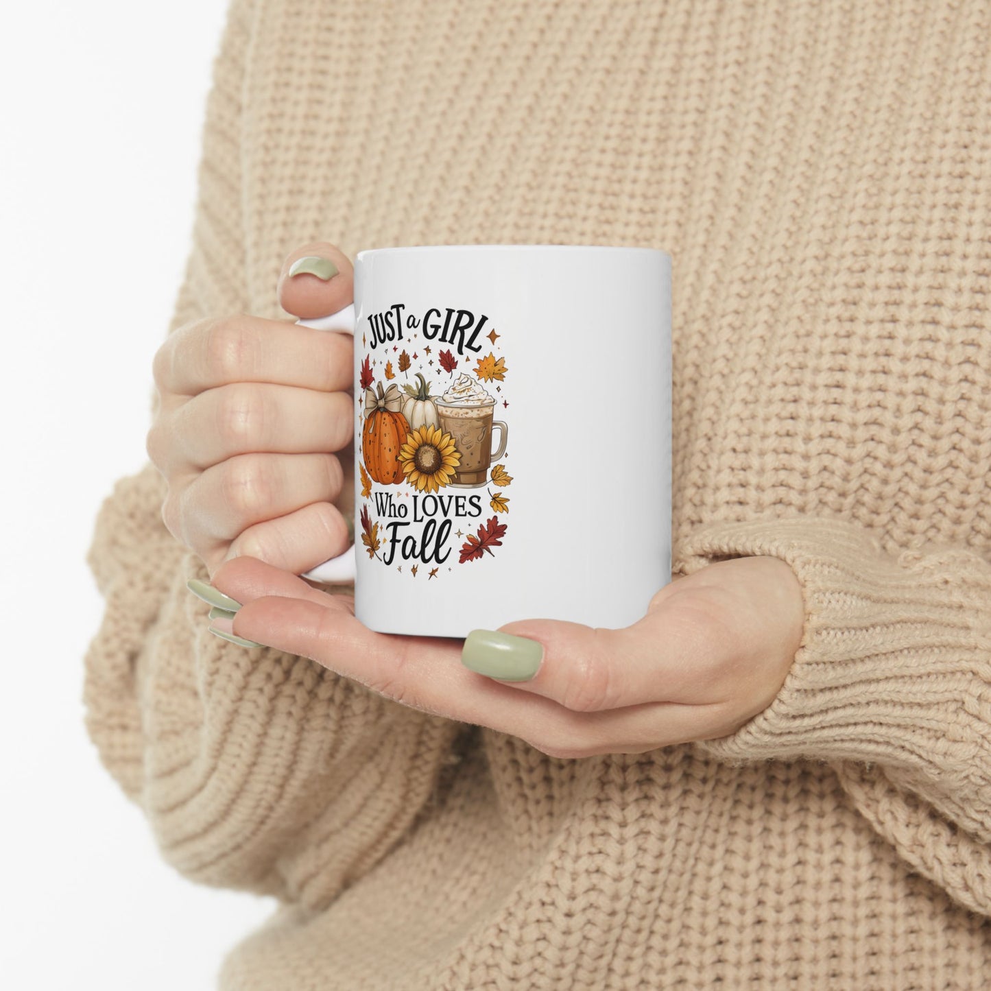 Just a Girl Who Loves Fall Mug, Pumpkin Spice Coffee Cup, Autumn Sunflower Latte Mug, Cozy Fall Gift for Her