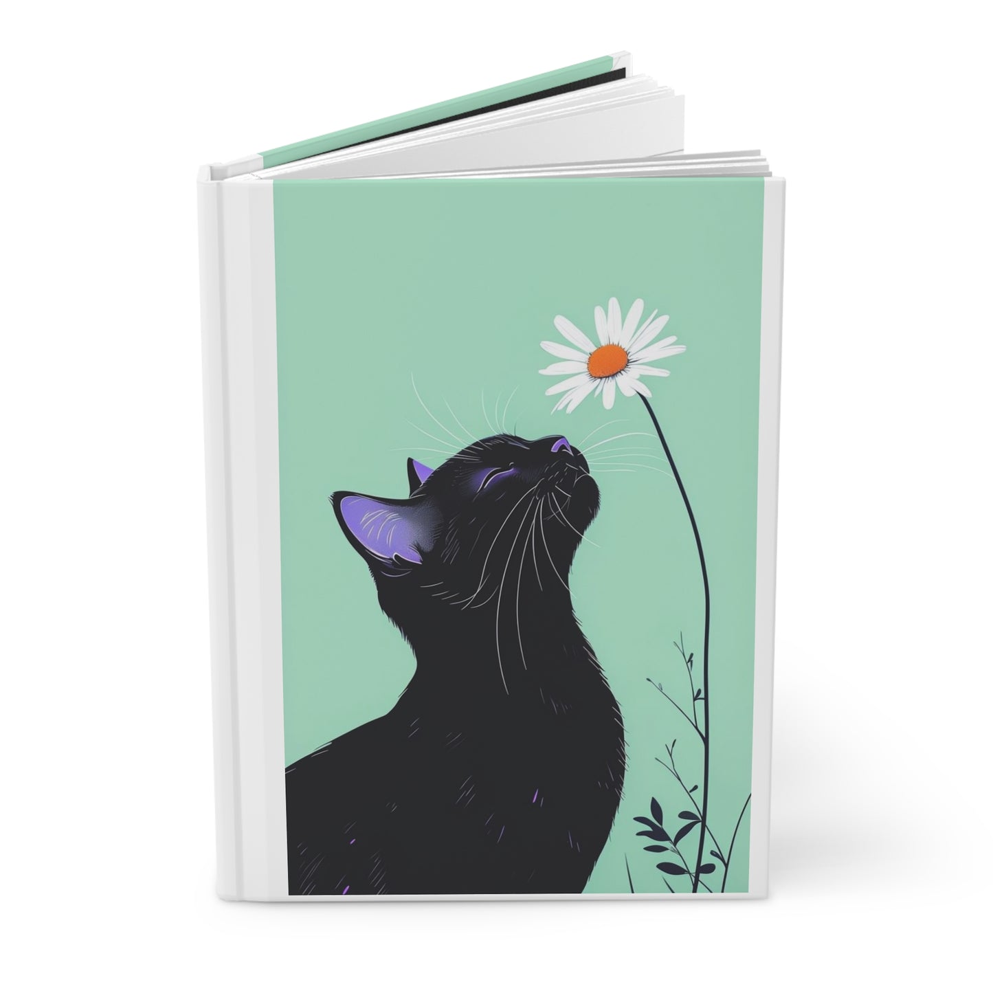 Black Cat & Daisy Hardcover Journal - Cute Cat Notebook, Floral Journal, Gift for Cat Lovers, Writing Diary, Pet Lover's Gift