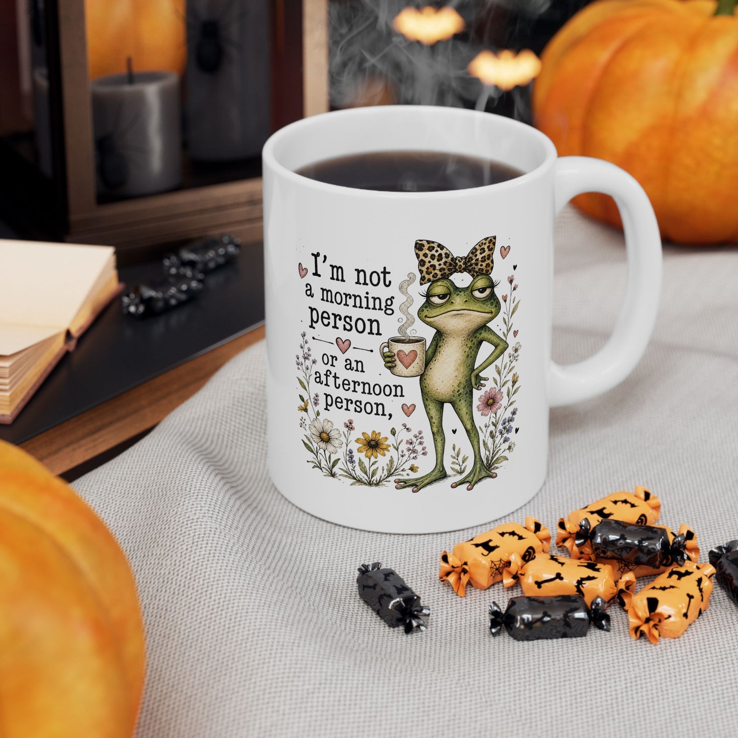 Grumpy Frog Illustration Mug | I Am Not A Morning Person Ceramic Mug