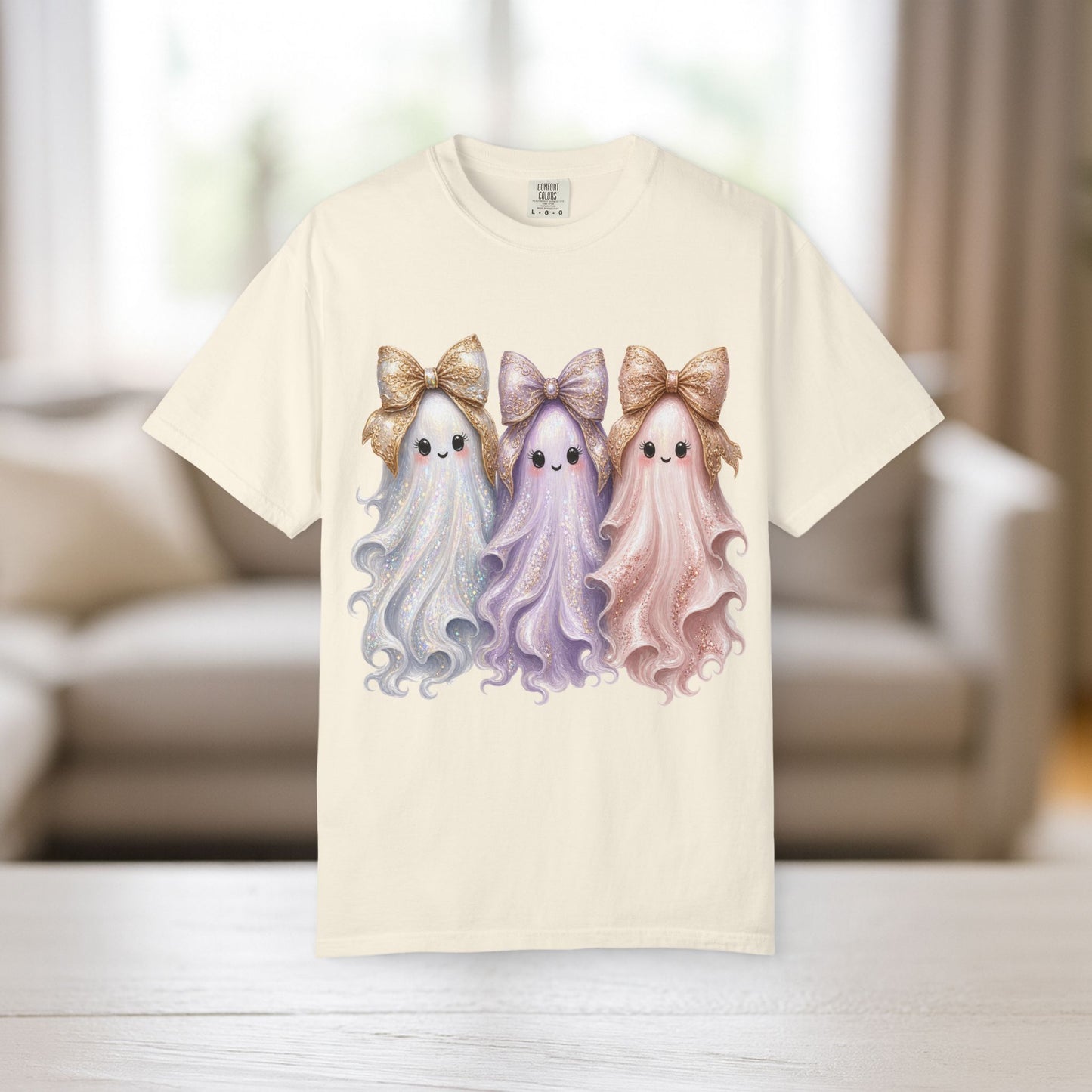 Cute Ghost Shirt with Bows, Comfort Colors Pastel Halloween Tee, Too Cute to Spook