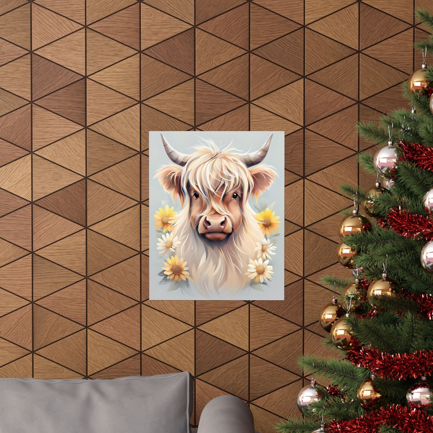 Whimsical Highland Cow Art Print, Farmhouse Wall Decor, Cute Cow Poster, Animal Lover Gift