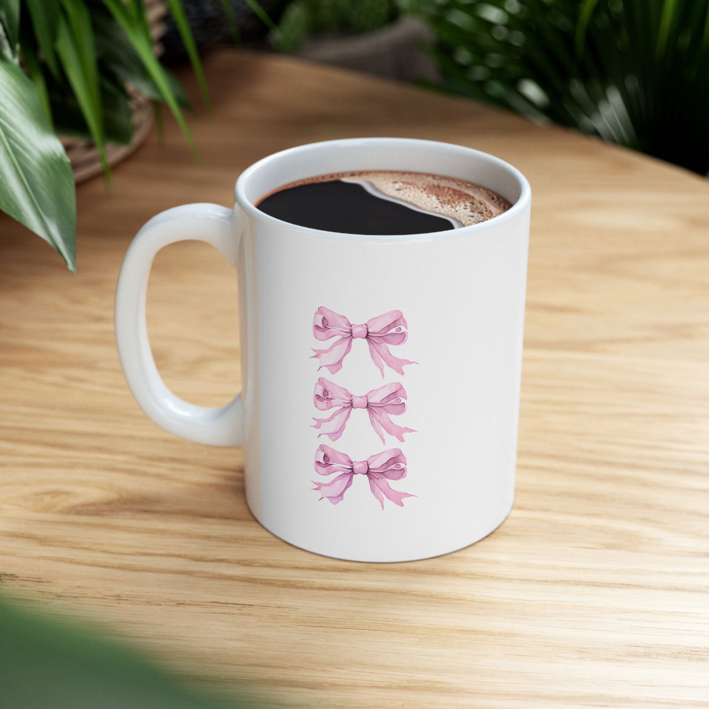 Charming Pink Triple Ribbon Ceramic Mug, Perfect Gift for Breast Cancer Awareness, Tea Lovers, Coffee Enthusiasts, Holiday, Self-Care