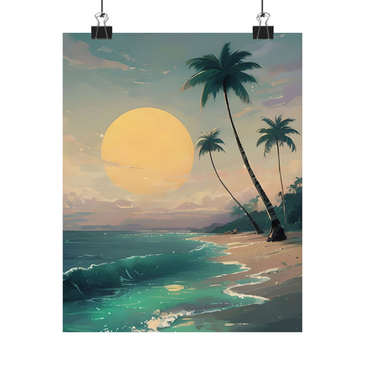 Beach Sunset Vertical Posters - Tropical Wall Art, Ocean Decor, Summer Vibes, Relaxation Artwork, Gift for Nature Lovers