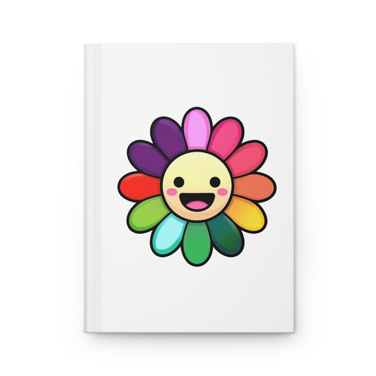 Happy Rainbow Flower Hardcover Journal, Cute Notebook, Floral Design Journal, Gift for Students, Writing Journal, Present for Kids