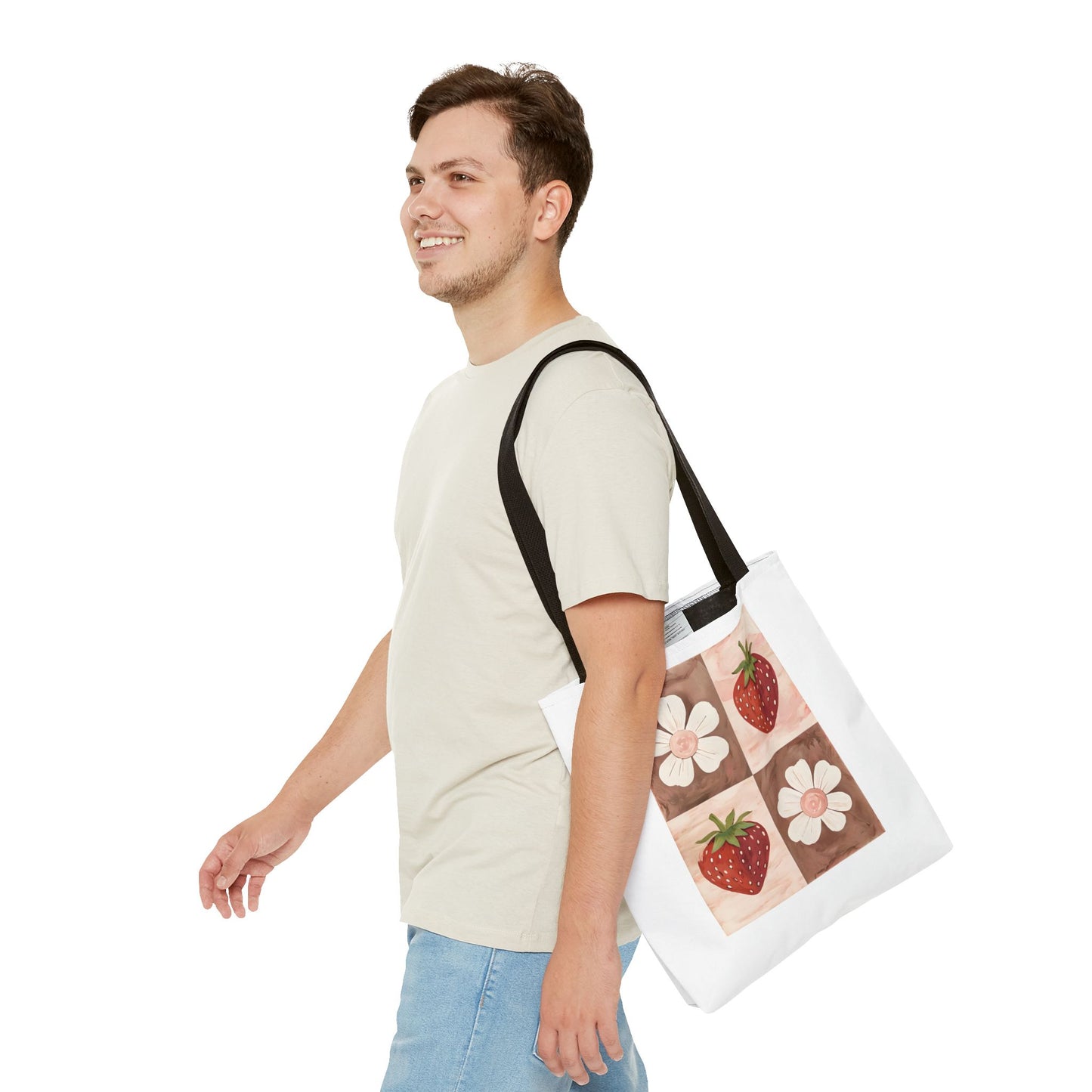 Strawberry Floral Tote Bag, Perfect for Spring, Eco-Friendly Shopping, Farmers Market, Gifts for Her, Cute Weekend Bag
