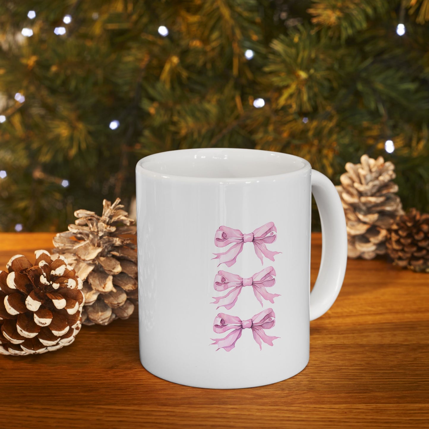 Charming Pink Triple Ribbon Ceramic Mug, Perfect Gift for Breast Cancer Awareness, Tea Lovers, Coffee Enthusiasts, Holiday, Self-Care