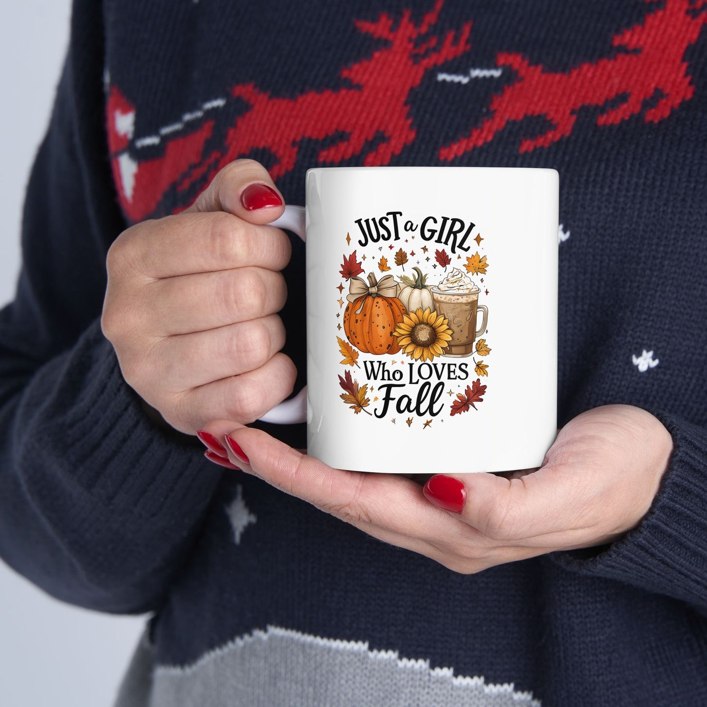 Just a Girl Who Loves Fall Mug, Pumpkin Spice Coffee Cup, Autumn Sunflower Latte Mug, Cozy Fall Gift for Her