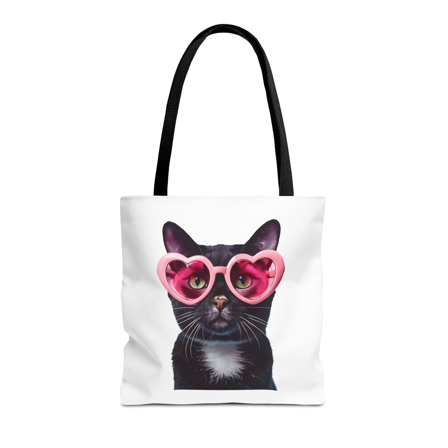 Trendy Black Cat Tote Bag, Cute Cat Lover Gift, Stylish Grocery Bag, Pink Heart Sunglasses Tote, Everyday Carryall