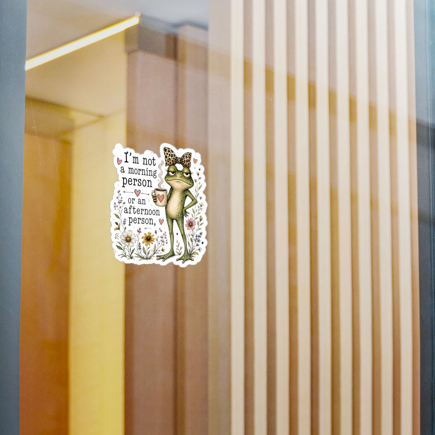 Grumpy Frog with Coffee Not a Morning Person Sticker | Kiss-Cut Vinyl Decal