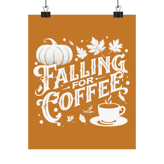 Fall Coffee Poster, Autumn Wall Art, Pumpkin Spice Decor, Cozy Home Decoration, Seasonal Typography Print