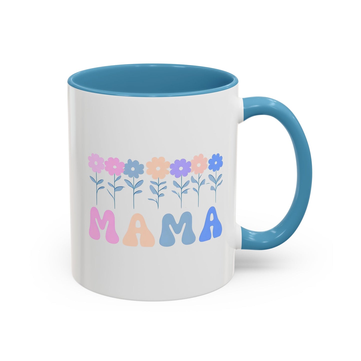 Floral Mama Accent Coffee Mug, Cute Gift for Mom, Pink Handle Coffee Cup, Mother's Day Present, Flower Mug for Moms