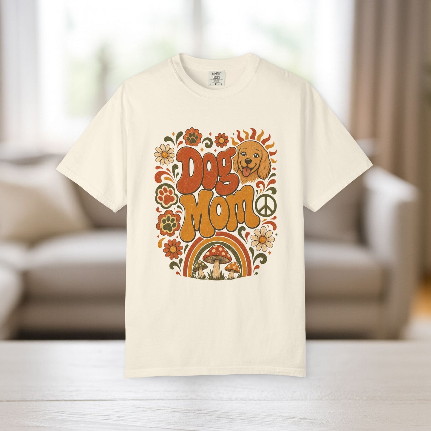 Dog Mom Shirt | Retro Boho Comfort Colors Tee | Groovy Dog Lover Graphic Tee | Golden Retriever Shirt | Dog Mom Gift T-Shirt