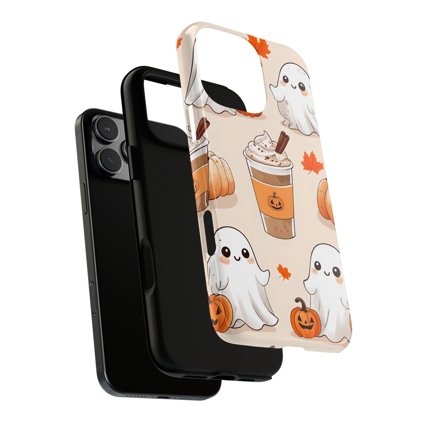 Kawaii Ghost Phone Case, Halloween Coffee Case, Pumpkin Spice iPhone Cover, Cute Fall Phone Grip, Spooky Season Aesthetic