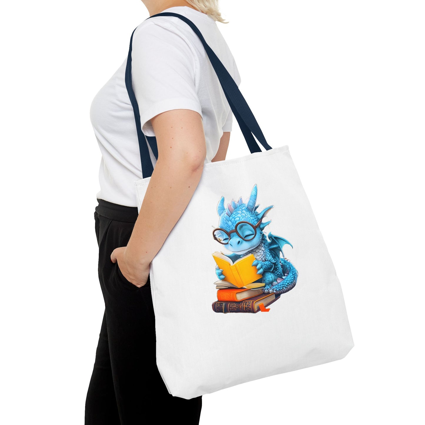 Cute Dragon Reading Tote Bag, Book Lover Gift, Fantasy Art Tote, Dragon Enthusiast, Whimsical Bag for Everyday Use