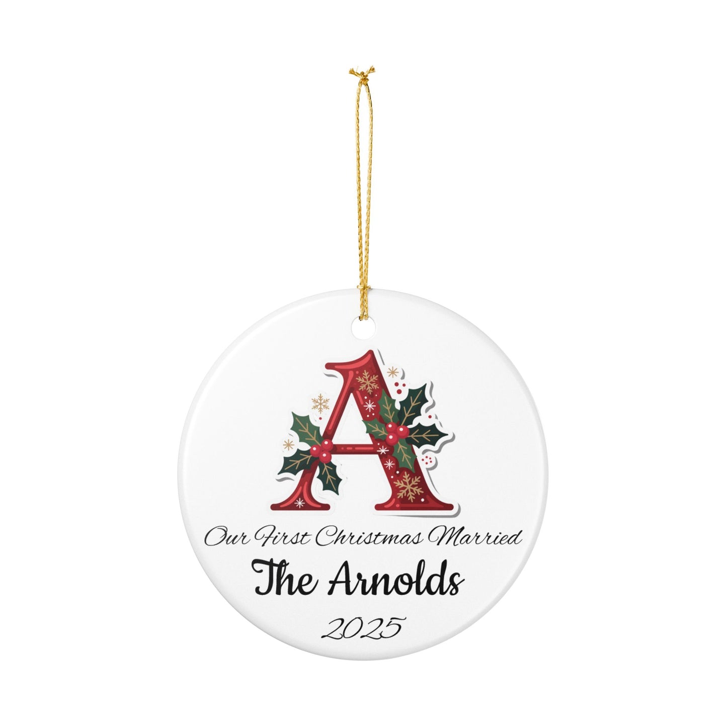 Custom Christmas Monogram Ceramic Ornament, Personalized Holiday Decoration Gift, Xmas Tree Bauble, Festive Name Initial Hanging Decor,