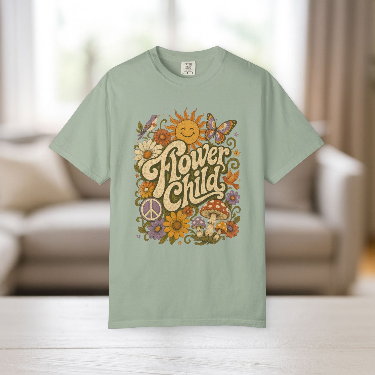 Flower Child Shirt | Retro Boho Comfort Colors Tee | 70s Hippie Graphic Tee | Mushroom Sun Flower Shirt | Peace Sign Boho T-Shirt