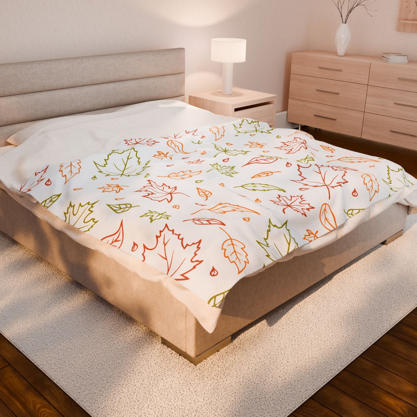 Fall Leaf Plush Blanket, Autumn Throw Blanket, Velveteen Cozy Blanket, Soft Fall Decor, Leaf Pattern Couch Blanket, 3 Sizes Available