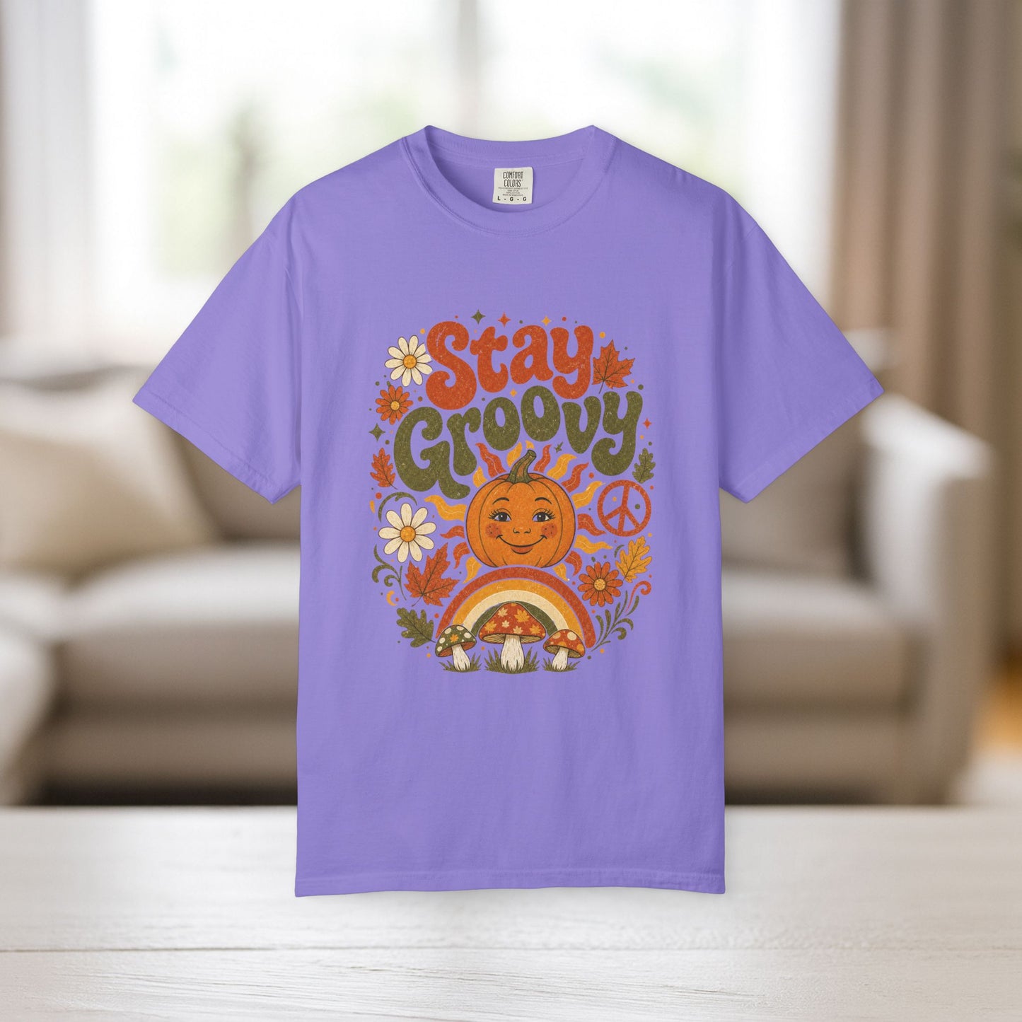 Stay Groovy Shirt | Retro Fall Comfort Colors Tee | 70s Pumpkin Graphic Tee | Boho Autumn Shirt | Groovy Fall Peace Sign T-Shirt