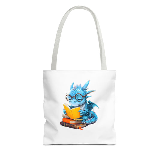 Cute Dragon Reading Tote Bag, Book Lover Gift, Fantasy Art Tote, Dragon Enthusiast, Whimsical Bag for Everyday Use