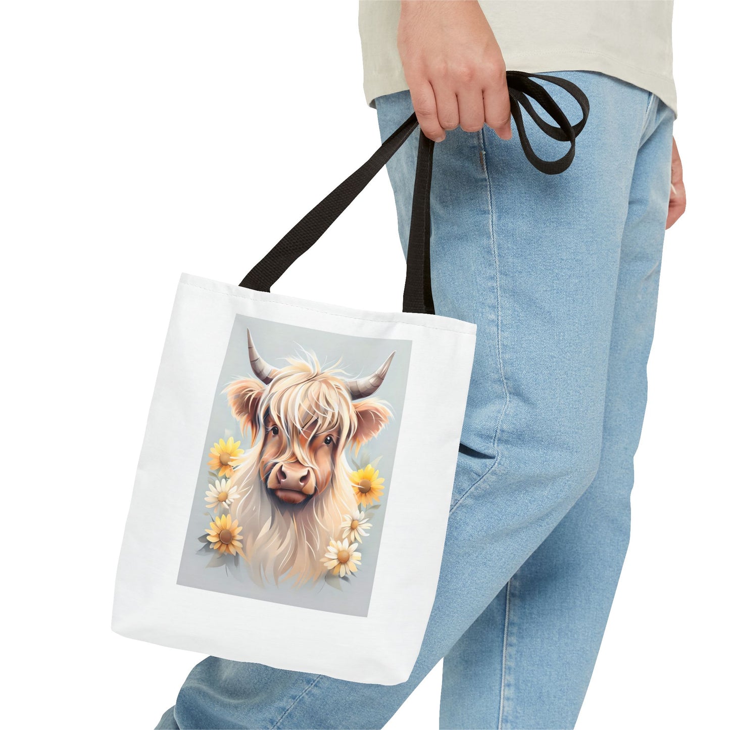 Adorable Highland Cow Tote Bag, Farmhouse Decor, Animal Lover Gift, Floral Print, Everyday Use, Easter gift