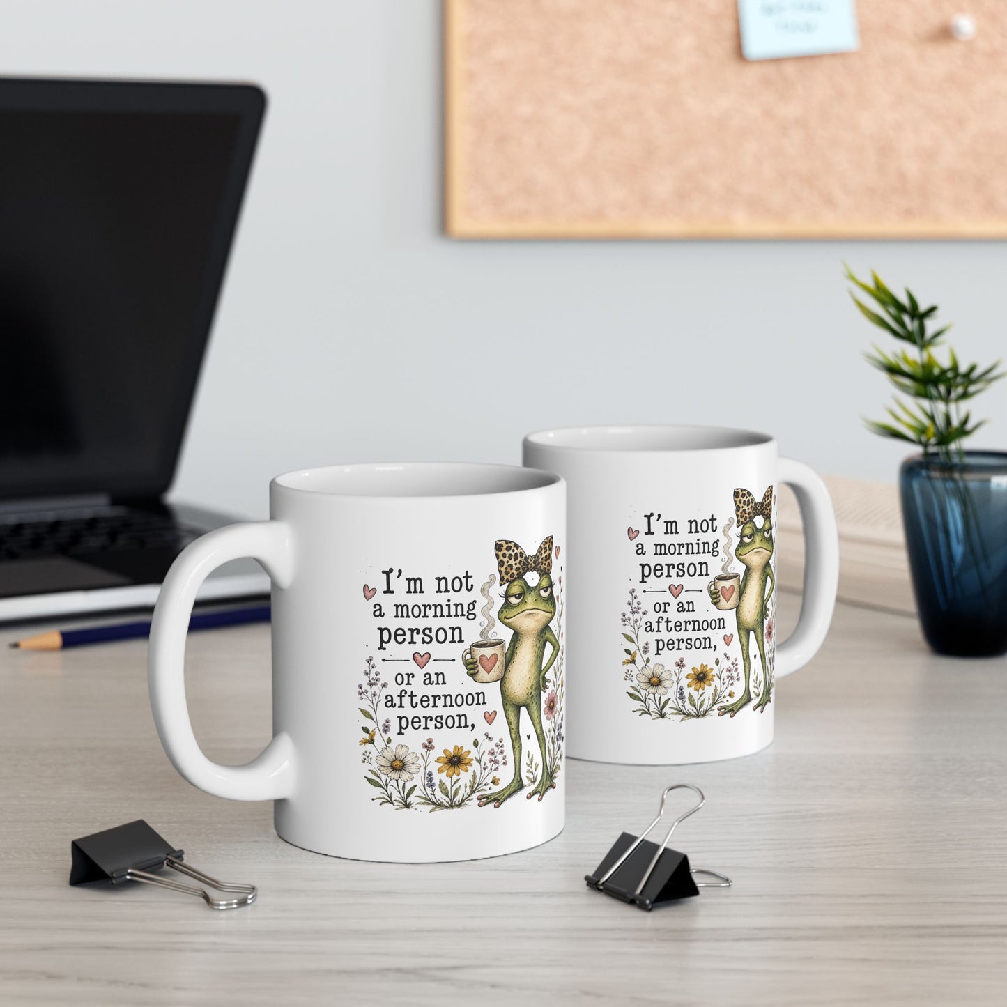 Grumpy Frog Illustration Mug | I Am Not A Morning Person Ceramic Mug
